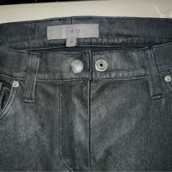 IRO Jelena FW ‘23 black 100% leather Mid-Rise pants slim leg, pockets moto EU 40 - Picture 11 of 11